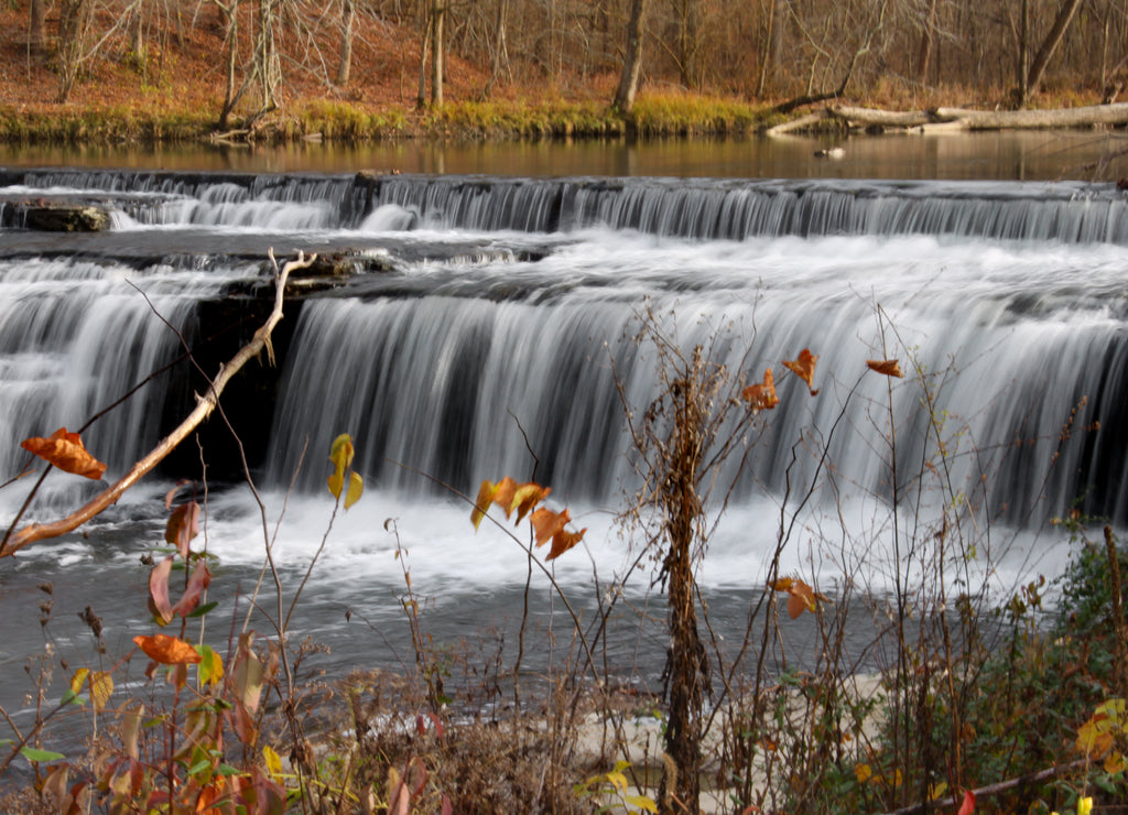 Water falls in Indiana near Terra Haute in late autumn time