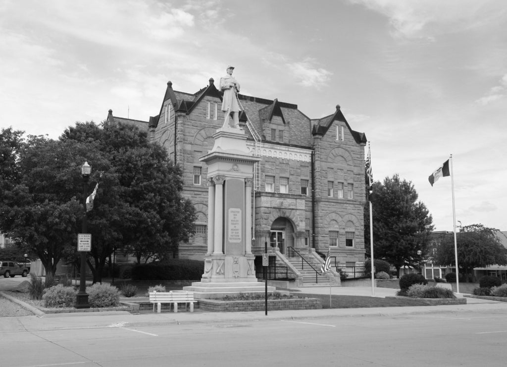 Shelby County Courthouse Iowa USA in black white