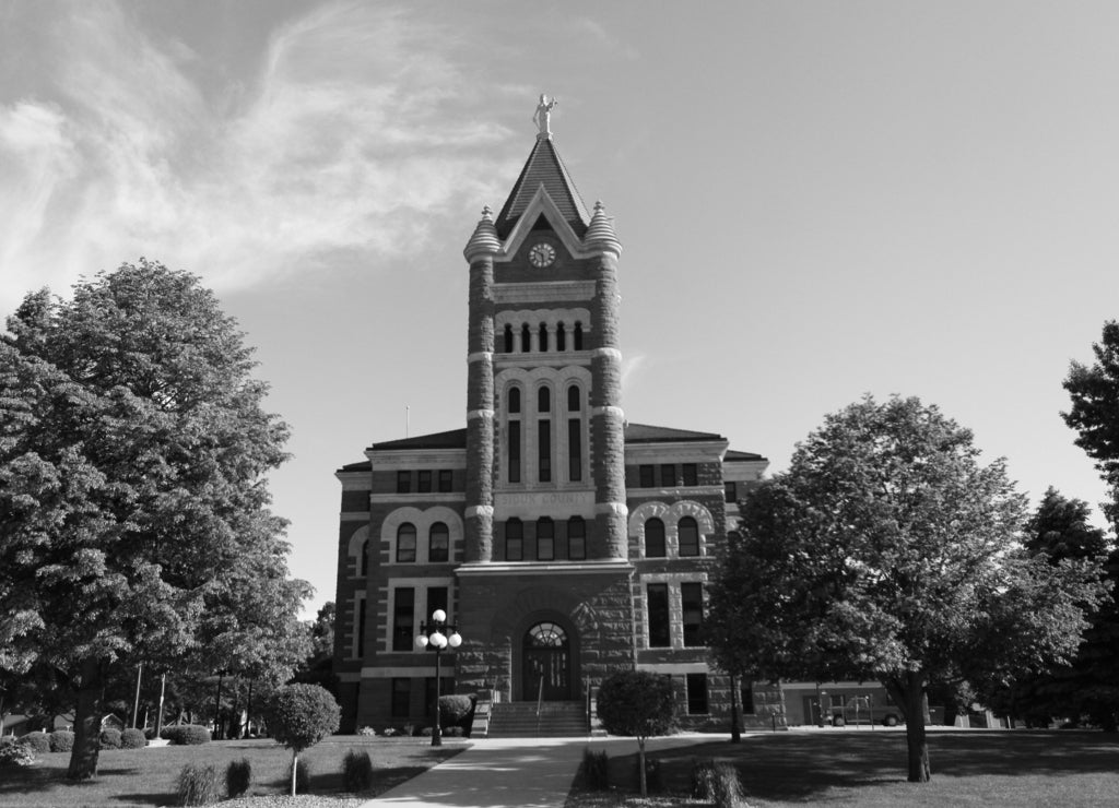 Sioux County Courthouse Iowa USA in black white