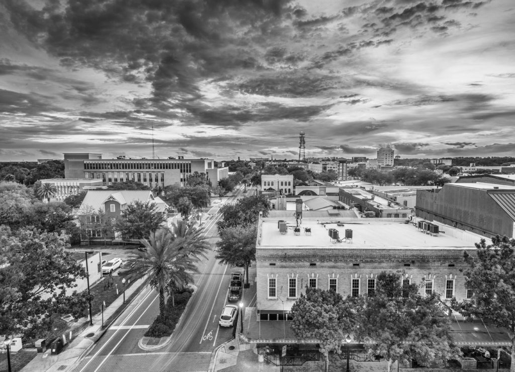 Gainesville, Florida, USA Skyline in black white