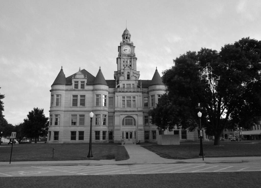 Dallas County Iowa Courthouse in black white