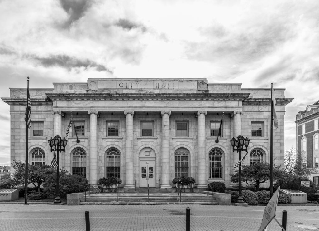 Windham country court house historic city hall in Pittsfield, Massachusetts in black white