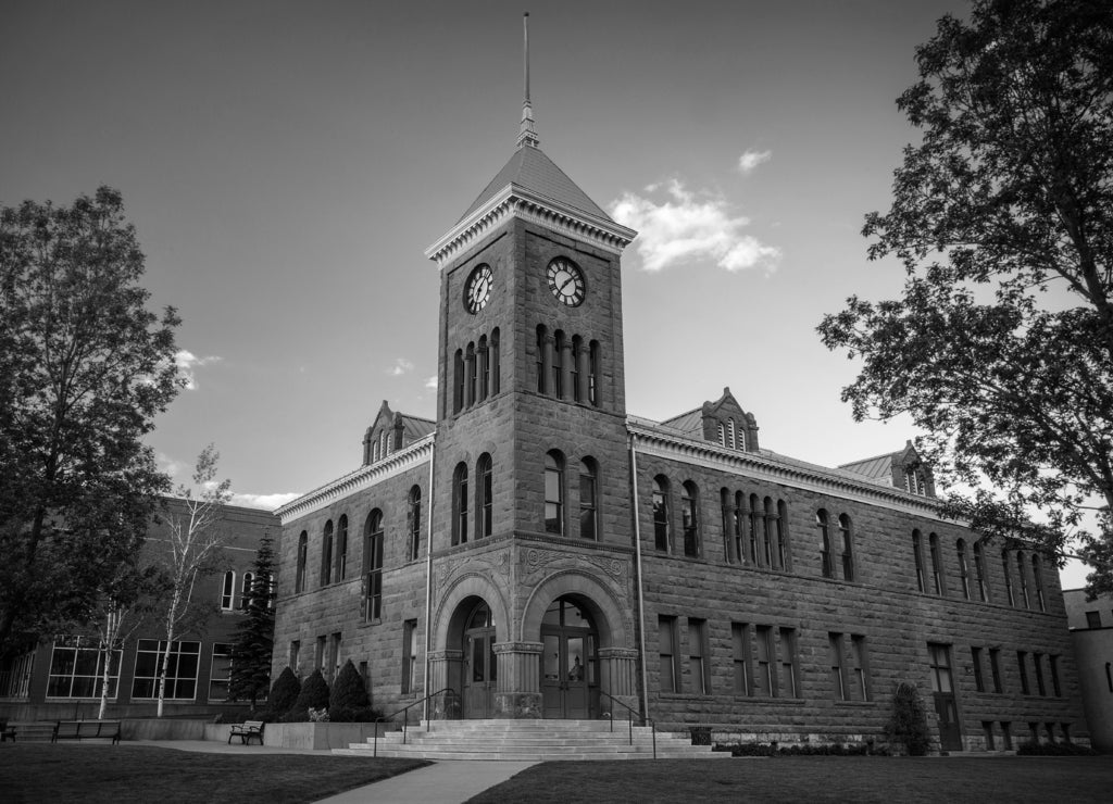 Old Coconino County Courthouse in Flagstaff Arizona in black white