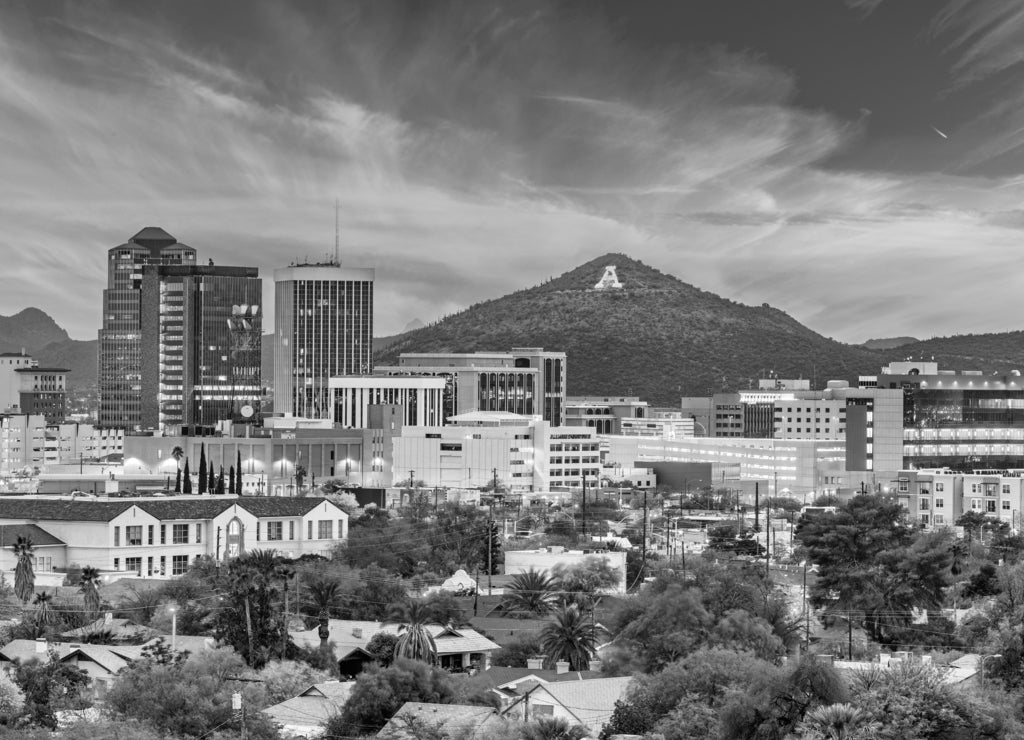 Tucson, Arizona, USA Skyline in black white