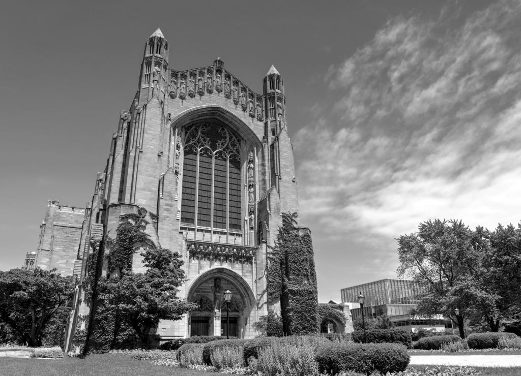 Chicago, Illinois, USA - The University of Chicago, located in the Hyde Park neighborhood in black white