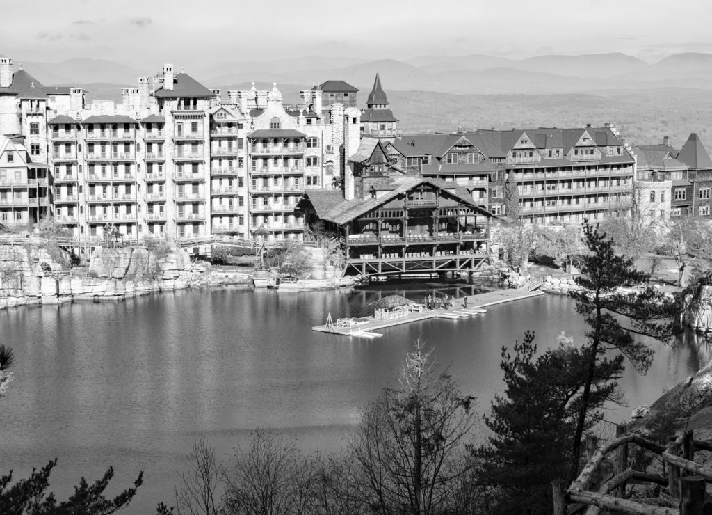 Lake Mohonk is a lake in Ulster County, New York, located on the Mohonk Preserve outside New Paltz, New York, in the Shawangunk Mountains in black white