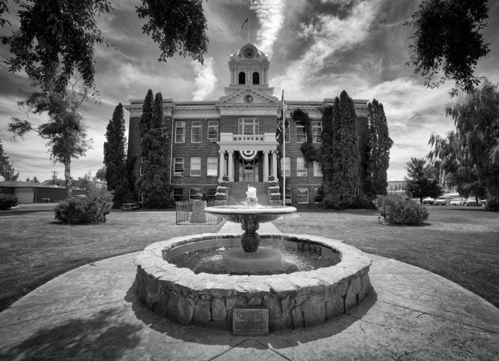 Prineville Crook County Oregon Courthouse in black white