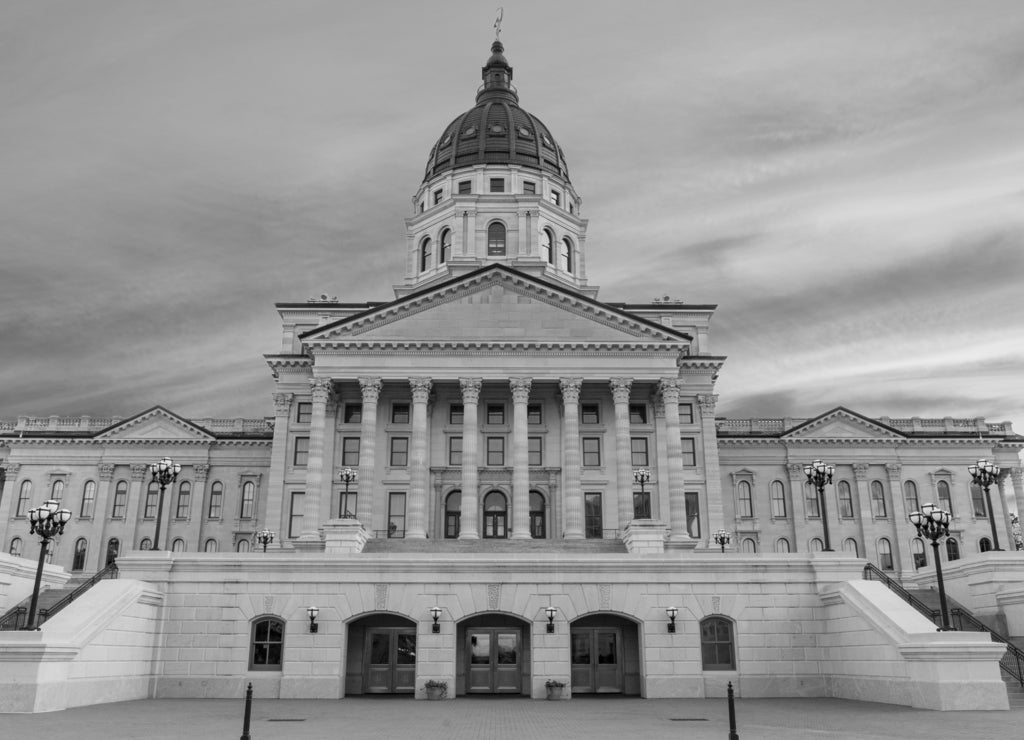 Kansas State Capital Building in black white