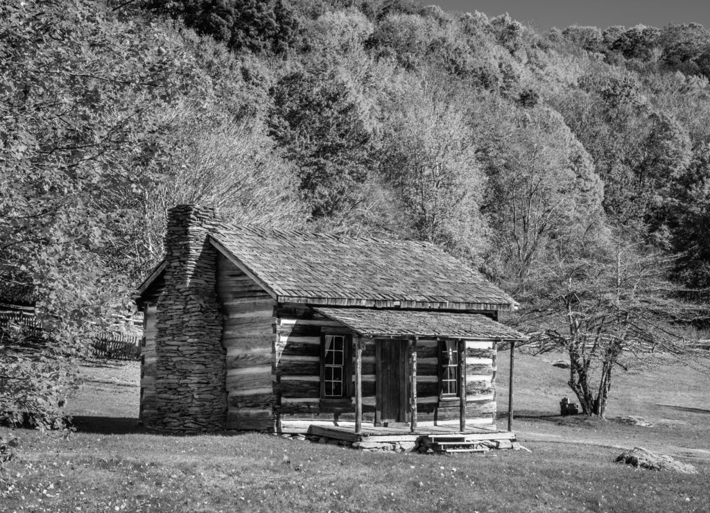 Grayson Highlands - Virginia State Park Historic Homestead Cabin in black white