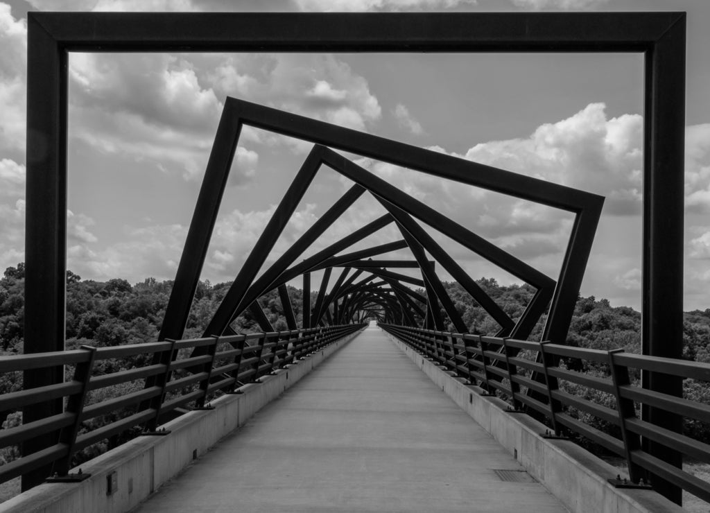 High Trestle Trail Bridge in Rural Iowa in black white