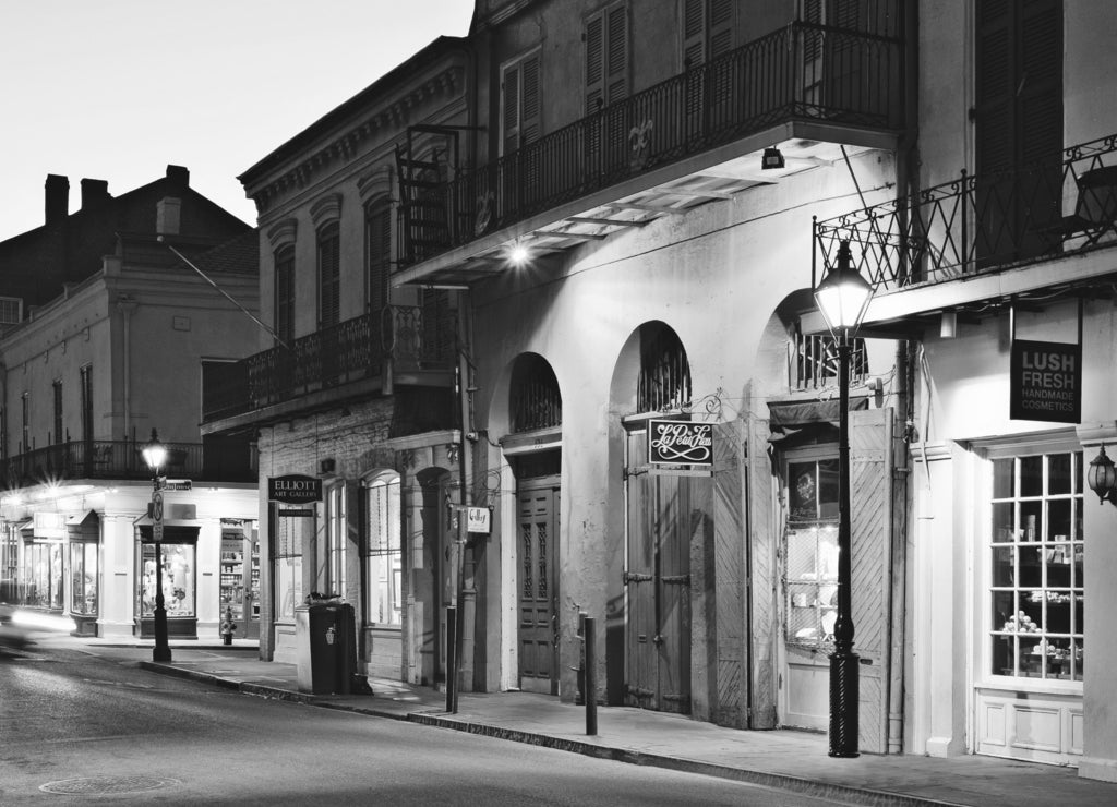 French Quarter, New Orleans, Louisiana in black white