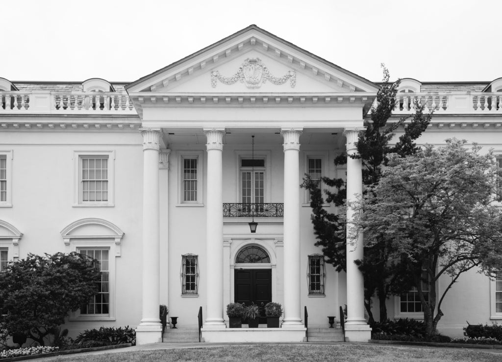 The Old Governor's Mansion, in Baton Rouge, Louisiana in black white