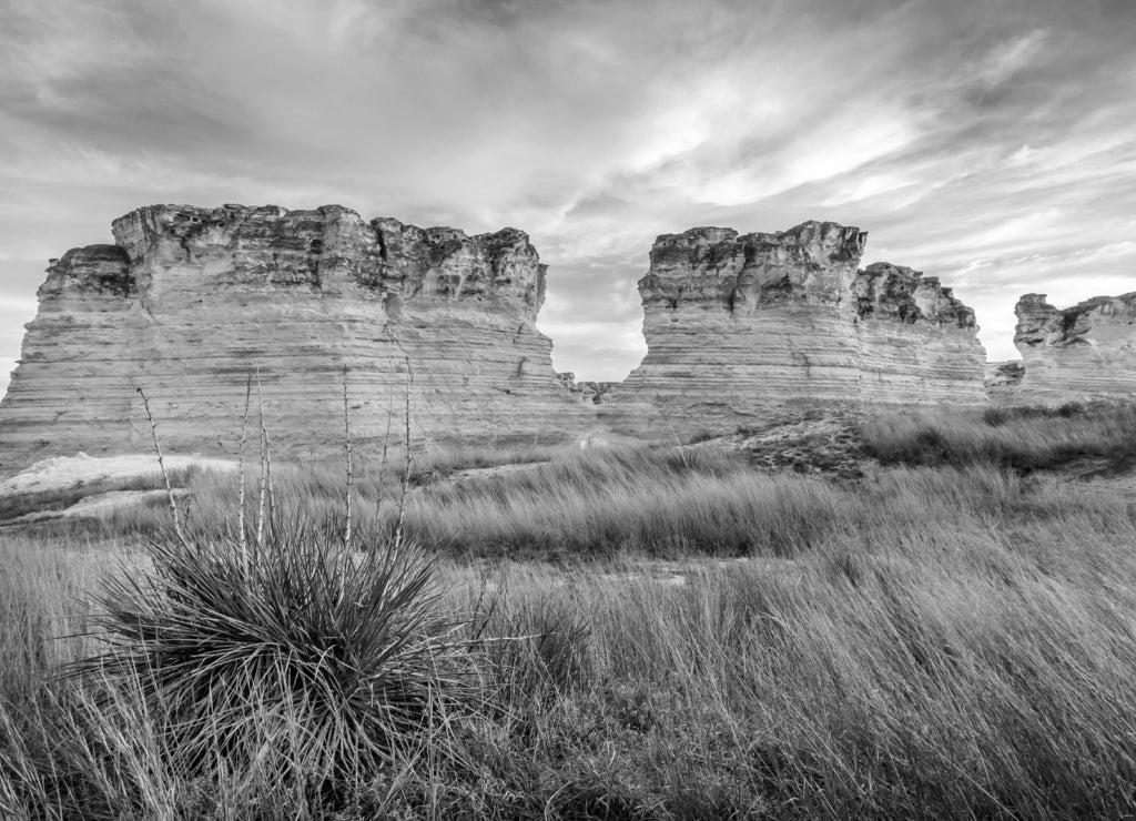 Castle Rock State Park, Kansas USA - Kansas Limestone Formations at Castle Rock State Park in black white
