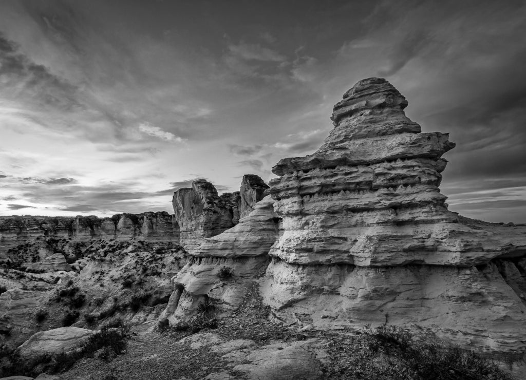Castle Rock State Park, Kansas USA - Spectacular Sunset and the Limestone Formations at the Castle Rock State Park in black white