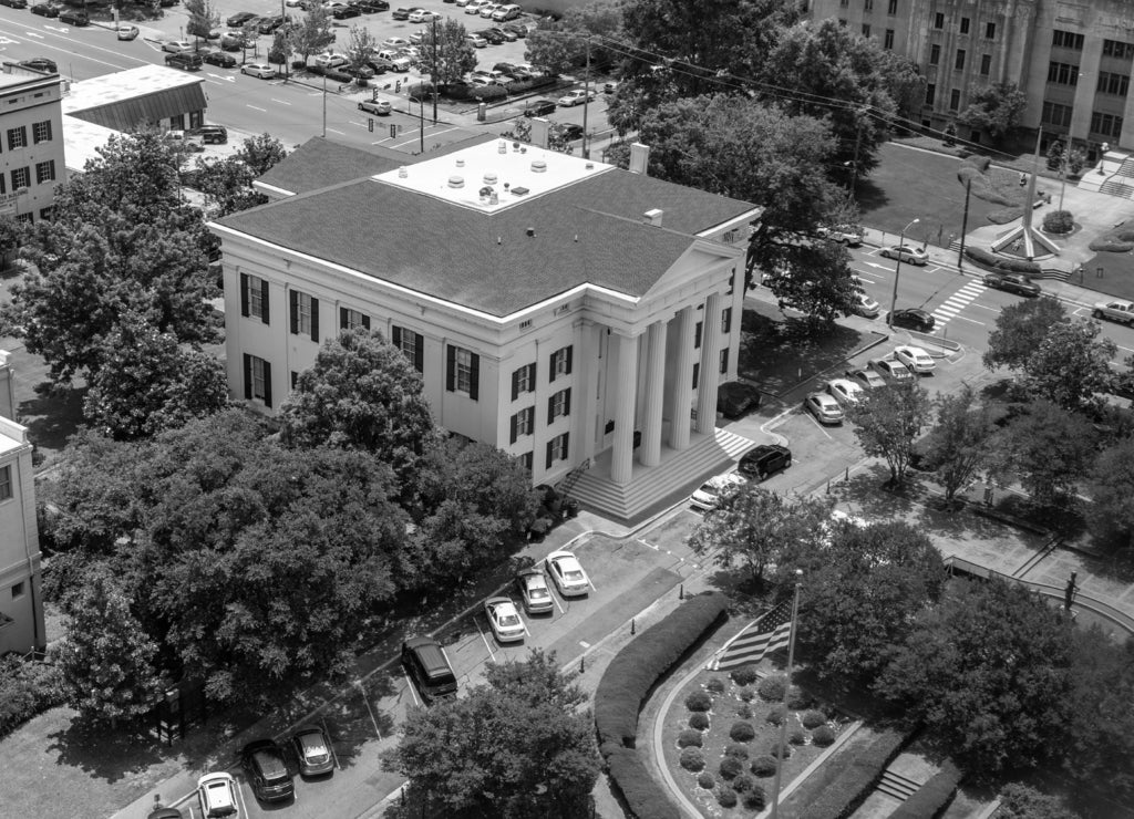 City of Jackson City hall in downtown Jackson, Mississippi in black white
