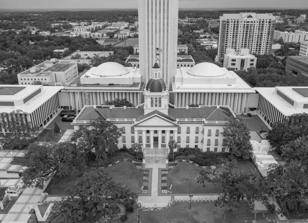 Aerial photo Florida State Capitol Building Tallahassee in black white