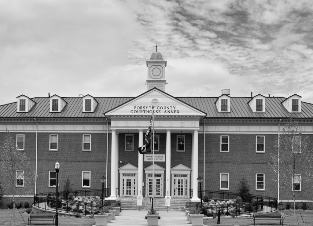 Forsyth County Courthouse Annex and Sheriffs Office in Cumming Georgia in black white