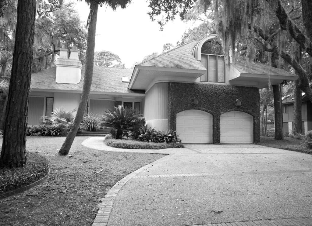 Secluded Single Family House, Hilton Head, South Carolina in black white