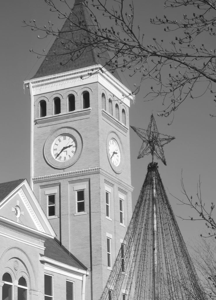 Saline County Courthouse with Seasonal Decorations, Arkansas in black white