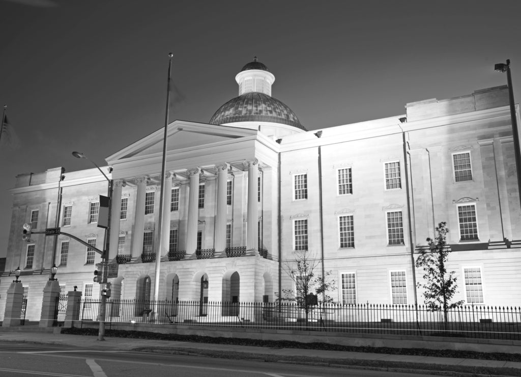 Old State Capitol of Mississippi in black white