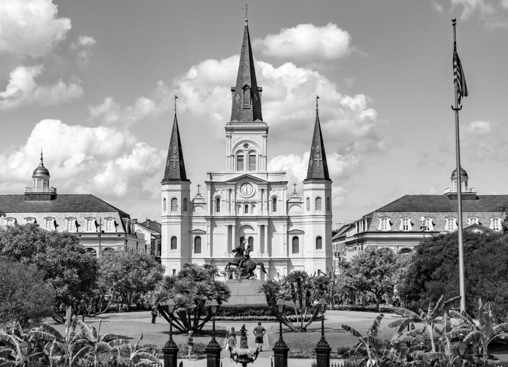 Jackson Square in New Orleans, Louisiana in black white