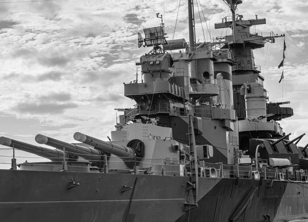 Battleship North Carolina in black white
