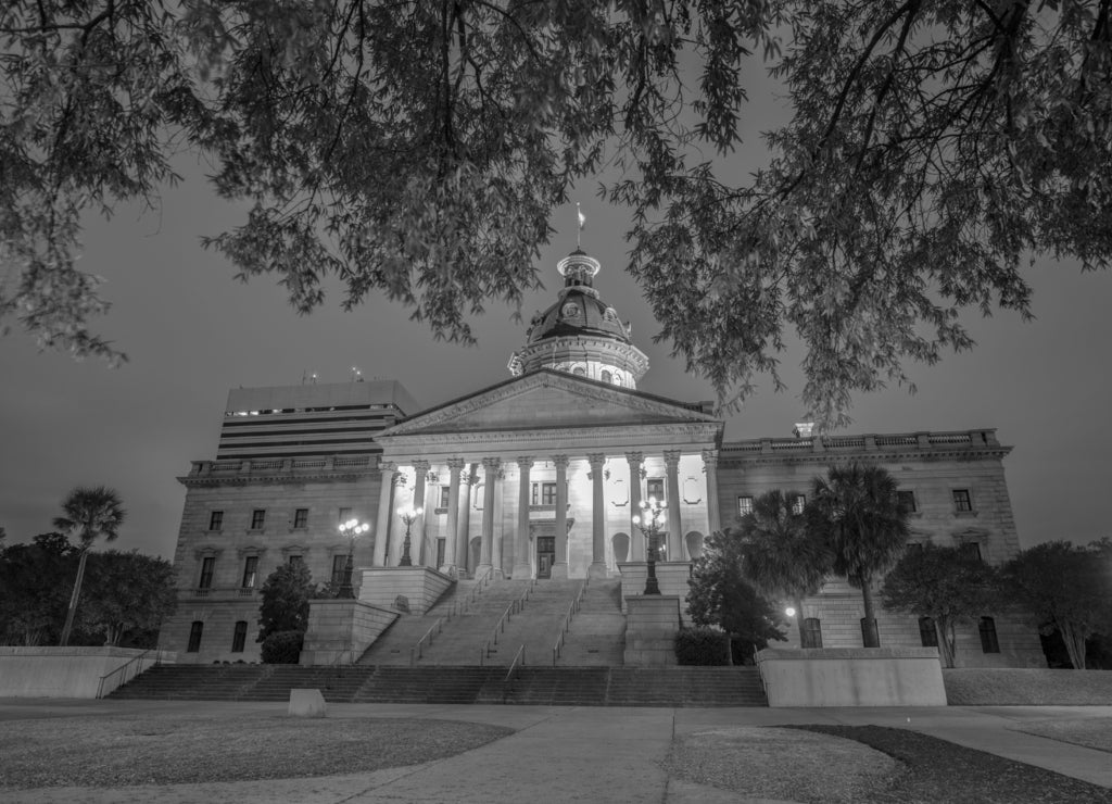 South Carolina State Capitol Building in black white