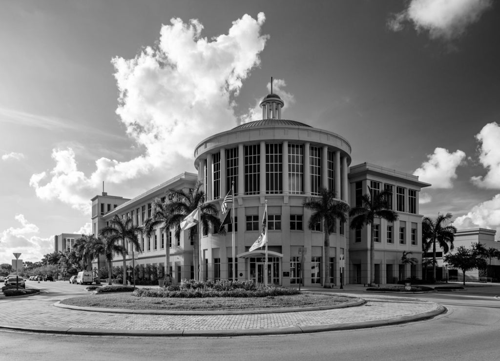 Doral City Hall Miami Florida USA in black white
