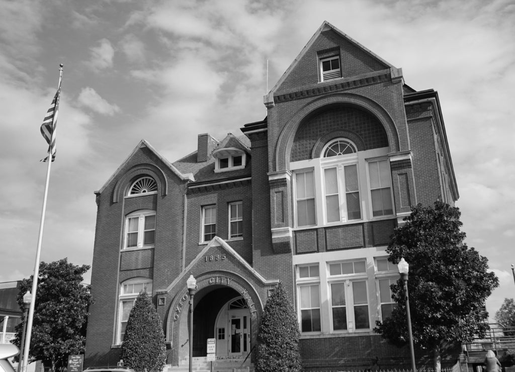 Oxford Downtown in Mississippi in black white