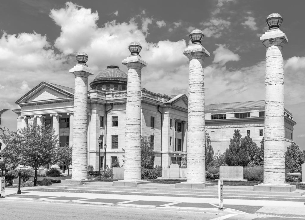 Columbia, Missouri, USA at Boone County Courthouse in black white