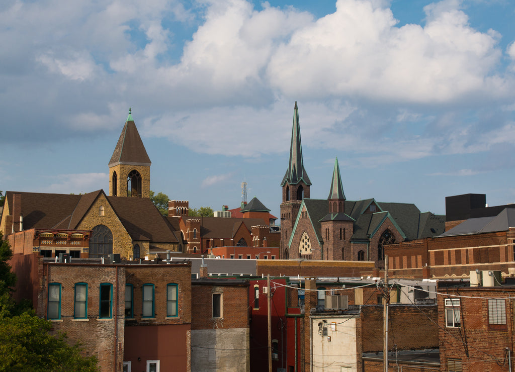 View of downtown on a Summer afternoon. Burlington, Iowa, USA