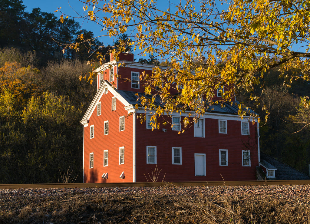 Old gristmill on a brisk Autumn/ Fall morning. Iowa, USA