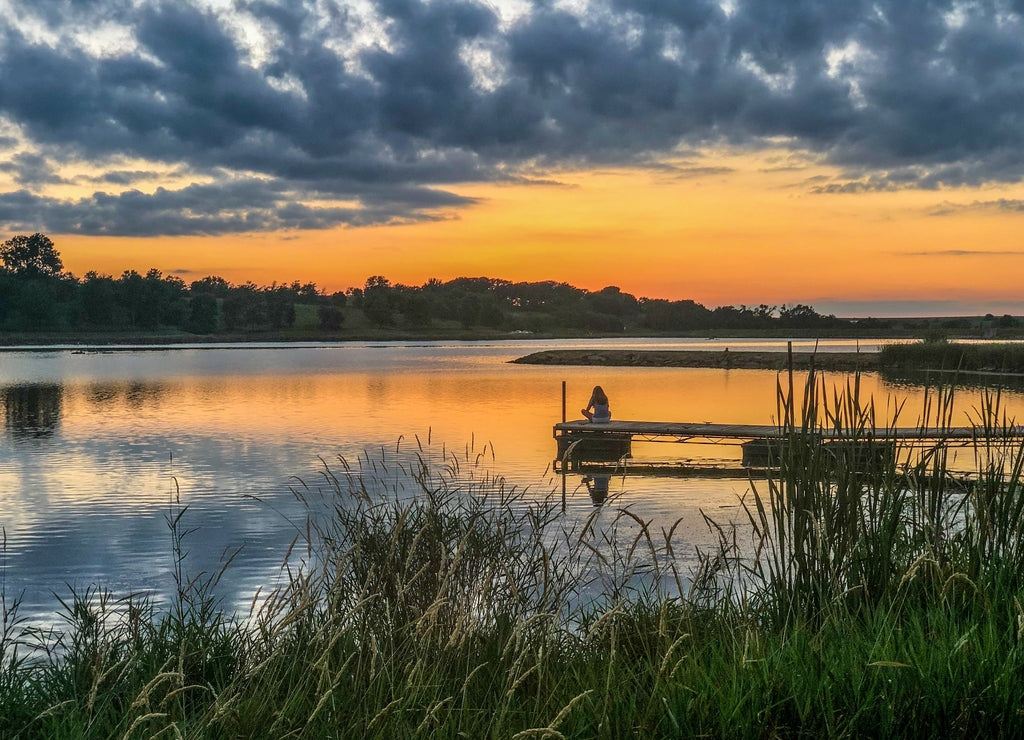 Iowa sunset, lake, meditation