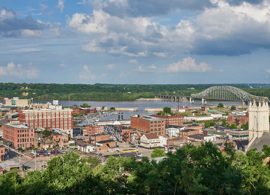 View over Dubuque city with Mississippi River Iowa