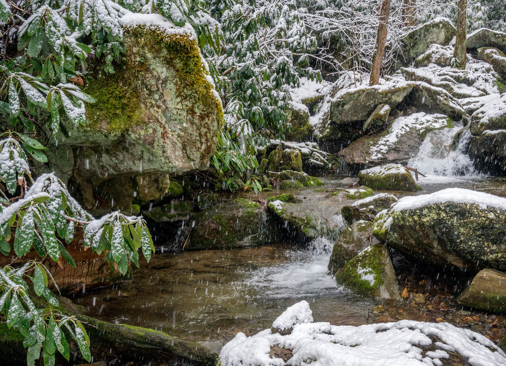 Winter waterfall near Blue Ridge and Boone North Carolina