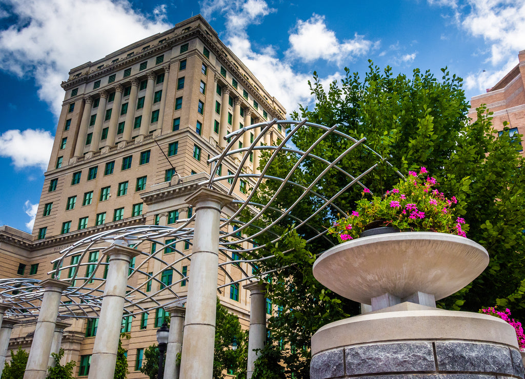 Flowers and BuNorth Carolinaombe County Courthouse, in Asheville, North Carolina