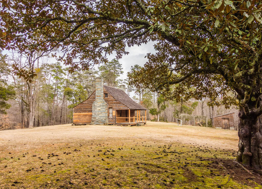 Restored historic wood house in the uwharrie mountains forest North Carolina