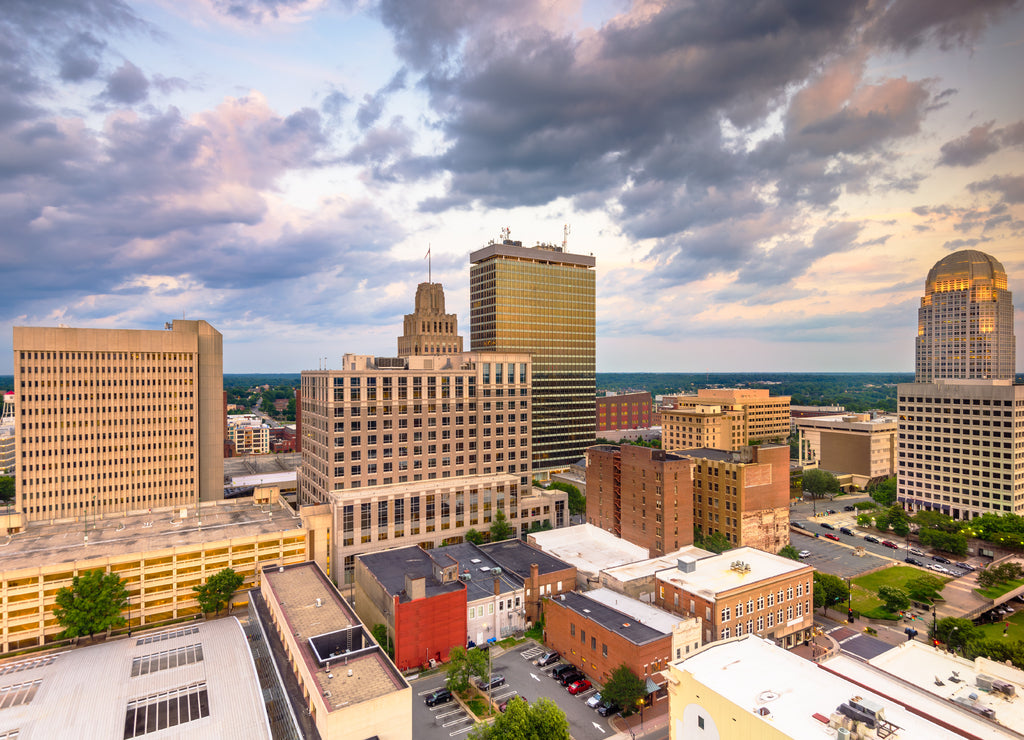 Winston-Salem, North Carolina, USA skyline from above