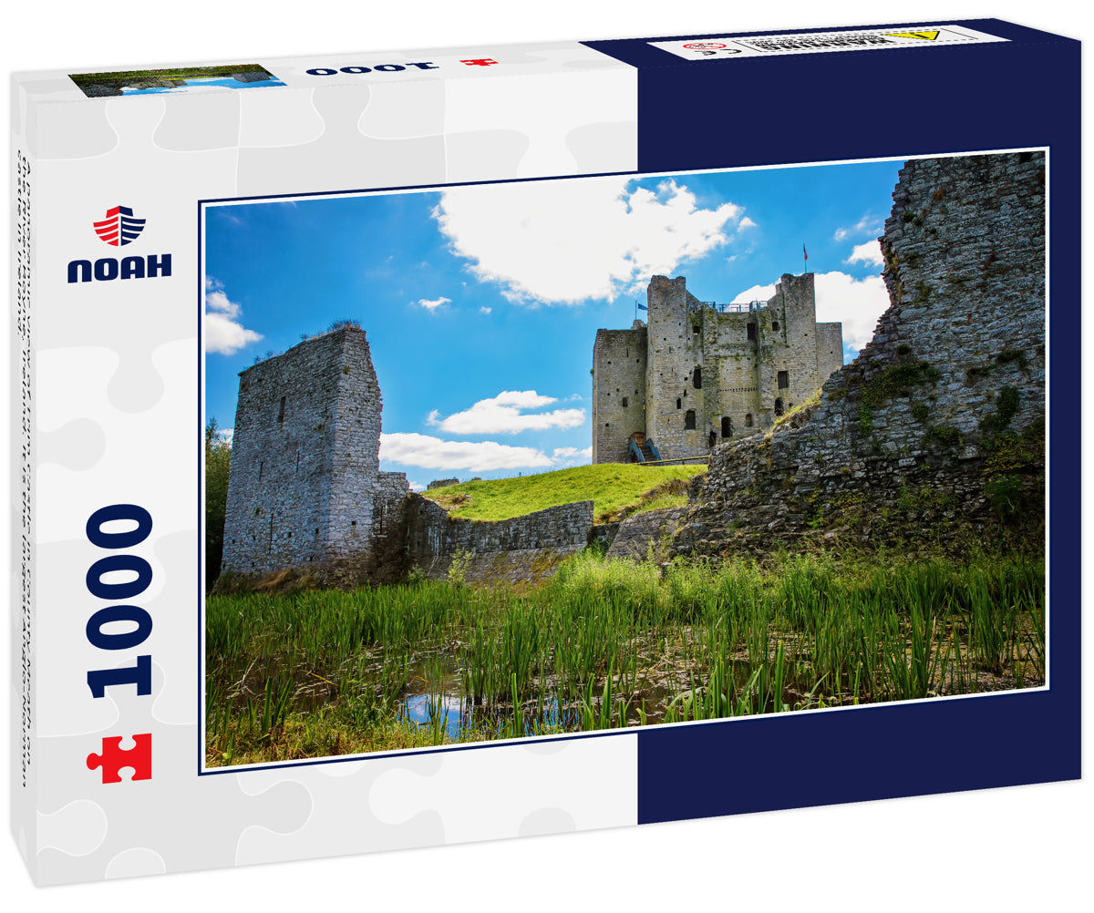 A panoramic view of Trim Castle in County Meath on the River Boyne, Ireland. It is the largest Anglo-Norman castle in Ireland.